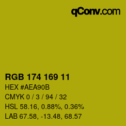 Color code: RGB 174 169 11 | qconv.com
