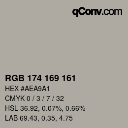 Color code: RGB 174 169 161 | qconv.com