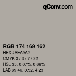 Color code: RGB 174 169 162 | qconv.com