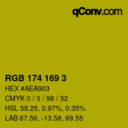 Color code: RGB 174 169 3 | qconv.com
