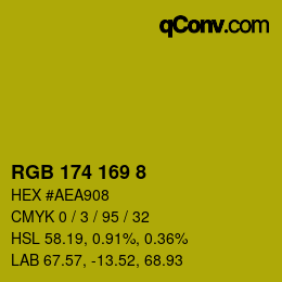 Color code: RGB 174 169 8 | qconv.com