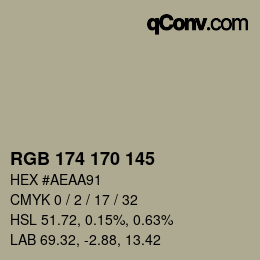 Color code: RGB 174 170 145 | qconv.com