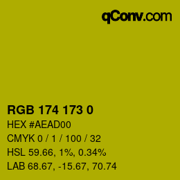 Color code: RGB 174 173 0 | qconv.com