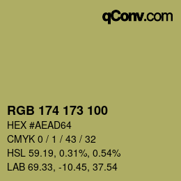 Color code: RGB 174 173 100 | qconv.com