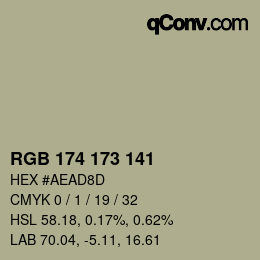 Color code: RGB 174 173 141 | qconv.com