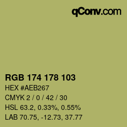 Color code: RGB 174 178 103 | qconv.com