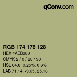 Color code: RGB 174 178 128 | qconv.com