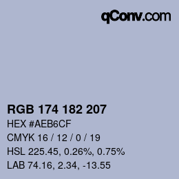 Color code: RGB 174 182 207 | qconv.com