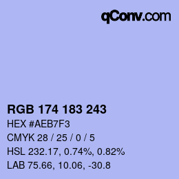 Color code: RGB 174 183 243 | qconv.com