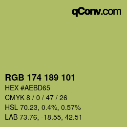 Color code: RGB 174 189 101 | qconv.com