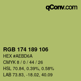 Color code: RGB 174 189 106 | qconv.com