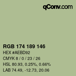 Color code: RGB 174 189 146 | qconv.com