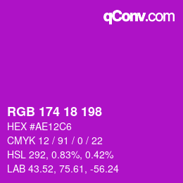 Color code: RGB 174 18 198 | qconv.com