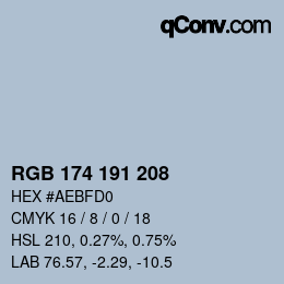 Color code: RGB 174 191 208 | qconv.com