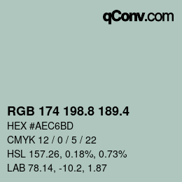カラーコード: RGB 174 198.8 189.4 | qconv.com