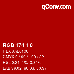 Color code: RGB 174 1 0 | qconv.com