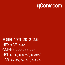 カラーコード: RGB 174 20.2 2.6 | qconv.com