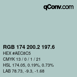 カラーコード: RGB 174 200.2 197.6 | qconv.com