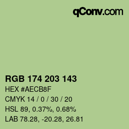 Color code: RGB 174 203 143 | qconv.com