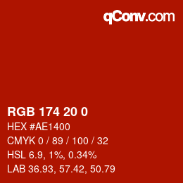 Color code: RGB 174 20 0 | qconv.com