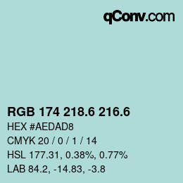 カラーコード: RGB 174 218.6 216.6 | qconv.com