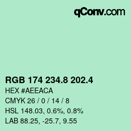 カラーコード: RGB 174 234.8 202.4 | qconv.com
