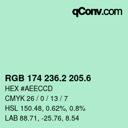 カラーコード: RGB 174 236.2 205.6 | qconv.com