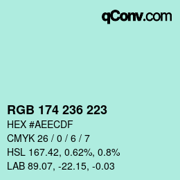 Código de color: RGB 174 236 223 | qconv.com