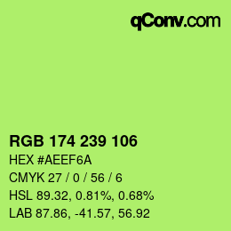 Color code: RGB 174 239 106 | qconv.com