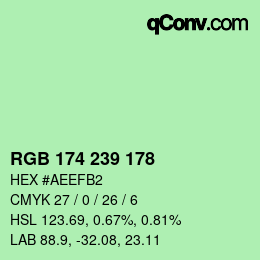 Color code: RGB 174 239 178 | qconv.com