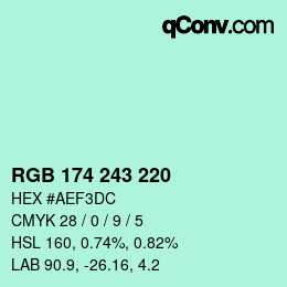Color code: RGB 174 243 220 | qconv.com