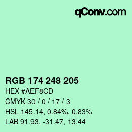 カラーコード: RGB 174 248 205 | qconv.com
