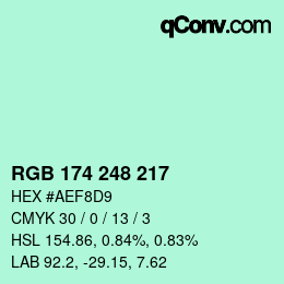カラーコード: RGB 174 248 217 | qconv.com