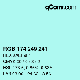 Color code: RGB 174 249 241 | qconv.com