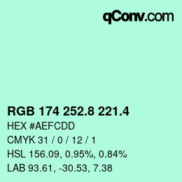 カラーコード: RGB 174 252.8 221.4 | qconv.com