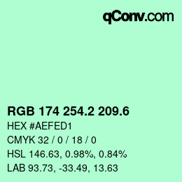 カラーコード: RGB 174 254.2 209.6 | qconv.com