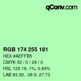 Color code: RGB 174 255 181 | qconv.com