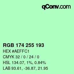 Color code: RGB 174 255 193 | qconv.com