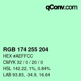 Color code: RGB 174 255 204 | qconv.com