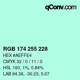 Color code: RGB 174 255 228 | qconv.com