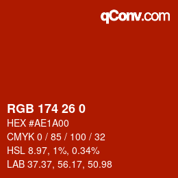 Color code: RGB 174 26 0 | qconv.com
