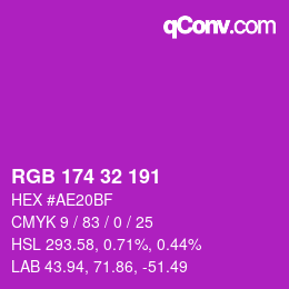 Color code: RGB 174 32 191 | qconv.com