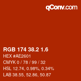 カラーコード: RGB 174 38.2 1.6 | qconv.com