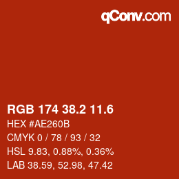 カラーコード: RGB 174 38.2 11.6 | qconv.com