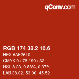 カラーコード: RGB 174 38.2 16.6 | qconv.com