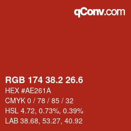 カラーコード: RGB 174 38.2 26.6 | qconv.com