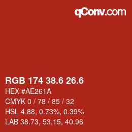 カラーコード: RGB 174 38.6 26.6 | qconv.com