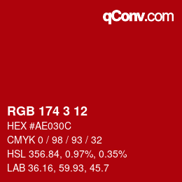 Color code: RGB 174 3 12 | qconv.com
