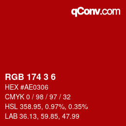 Color code: RGB 174 3 6 | qconv.com