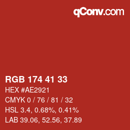 Color code: RGB 174 41 33 | qconv.com